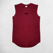 Close Up of Red Men’s Compression Gym Tank Top – Sleeveless Cotton Muscle Vest for Fitness & Bodybuilding