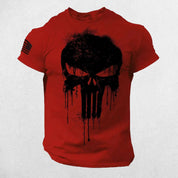 Front View of Red Men's Oversized 3D Patriotic Skull T-Shirt