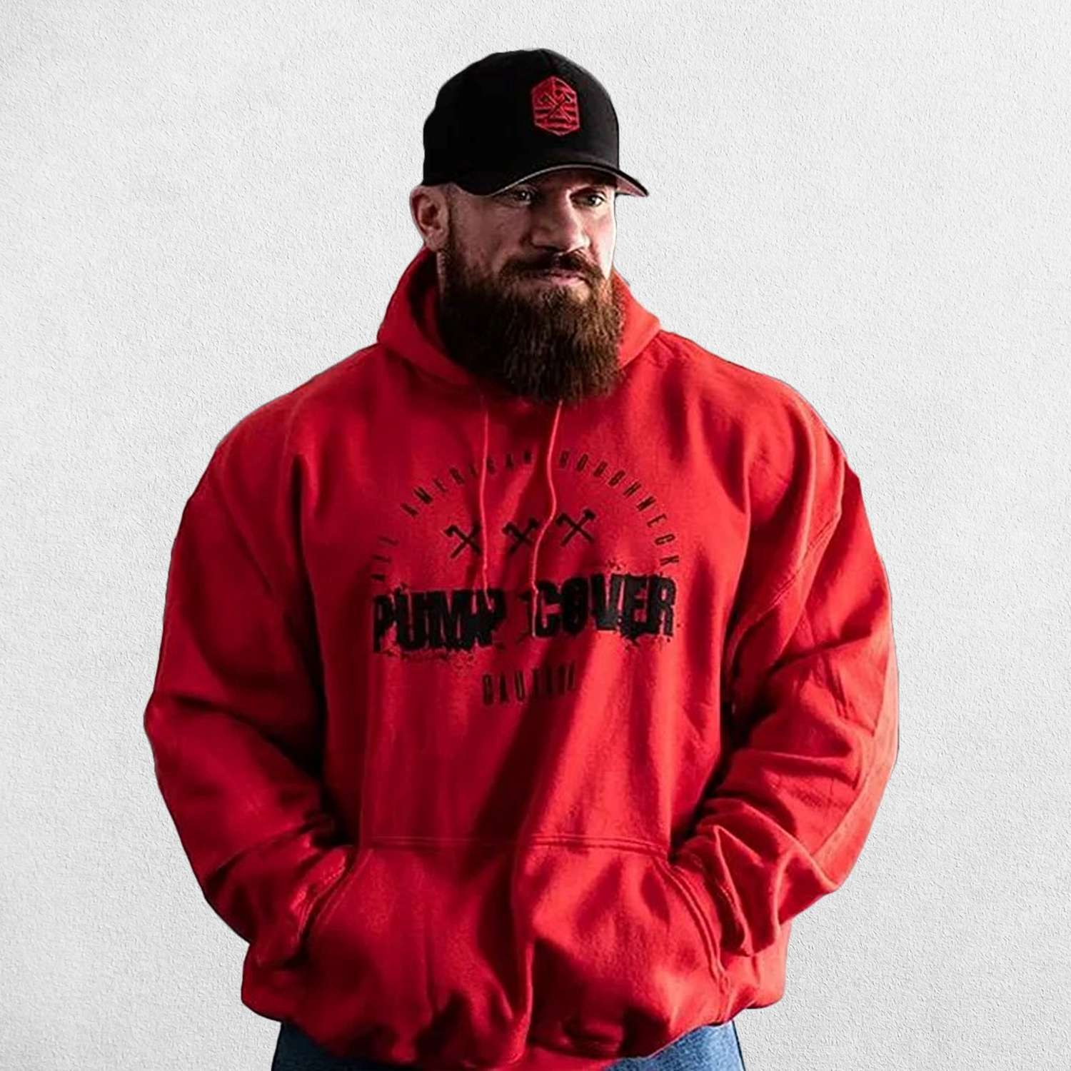 Gym Athlete wearing Red Men's Oversized Gym Pullover Hoodie - Comfort and Cold Protection