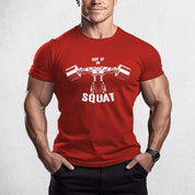 Front View of Model Wearing Red Muscle Men's Gym T-Shirt – 3D Printed, Short Sleeve, Sporty Workout & Casual Tee