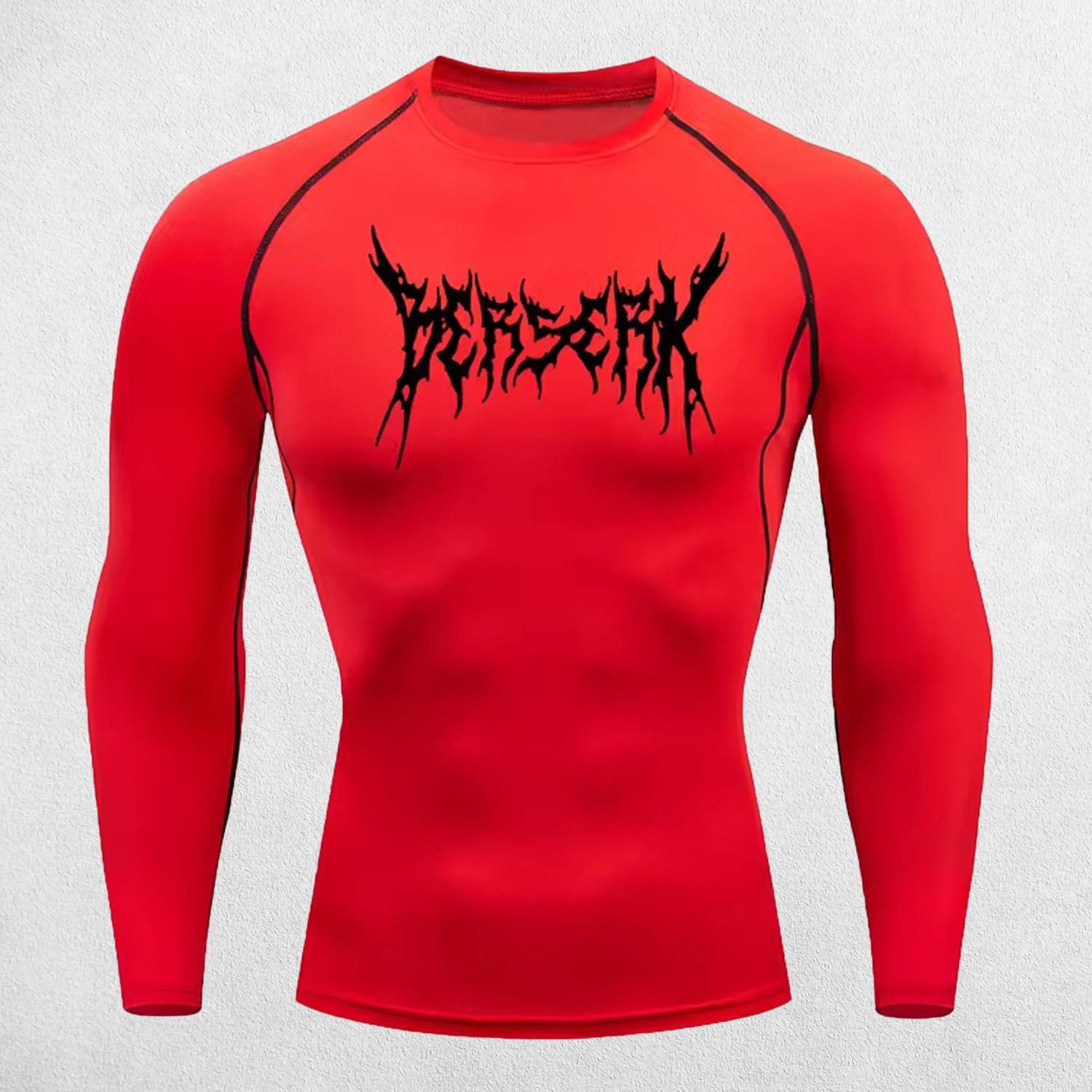 Front of Red Quick Dry Rash Guard Berserk Printed Men’s Athletic Compression T-Shirt