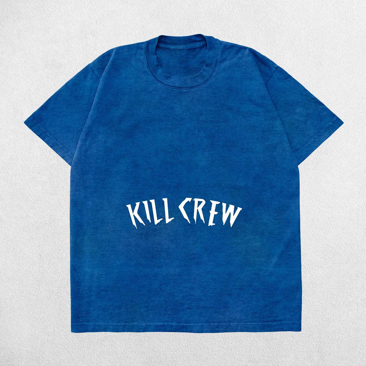 Royal Blue Kill Crew Men’s Oversized Summer Gym Tee front view featuring acid-wash cotton design.