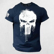 Front View of Royal Blue Men's Oversized 3D Patriotic Skull T-Shirt