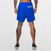 back side Pose of Model Wearing Sapphire GPW Men's 2-in-1 Running Shorts for Gym & Fitness Workouts