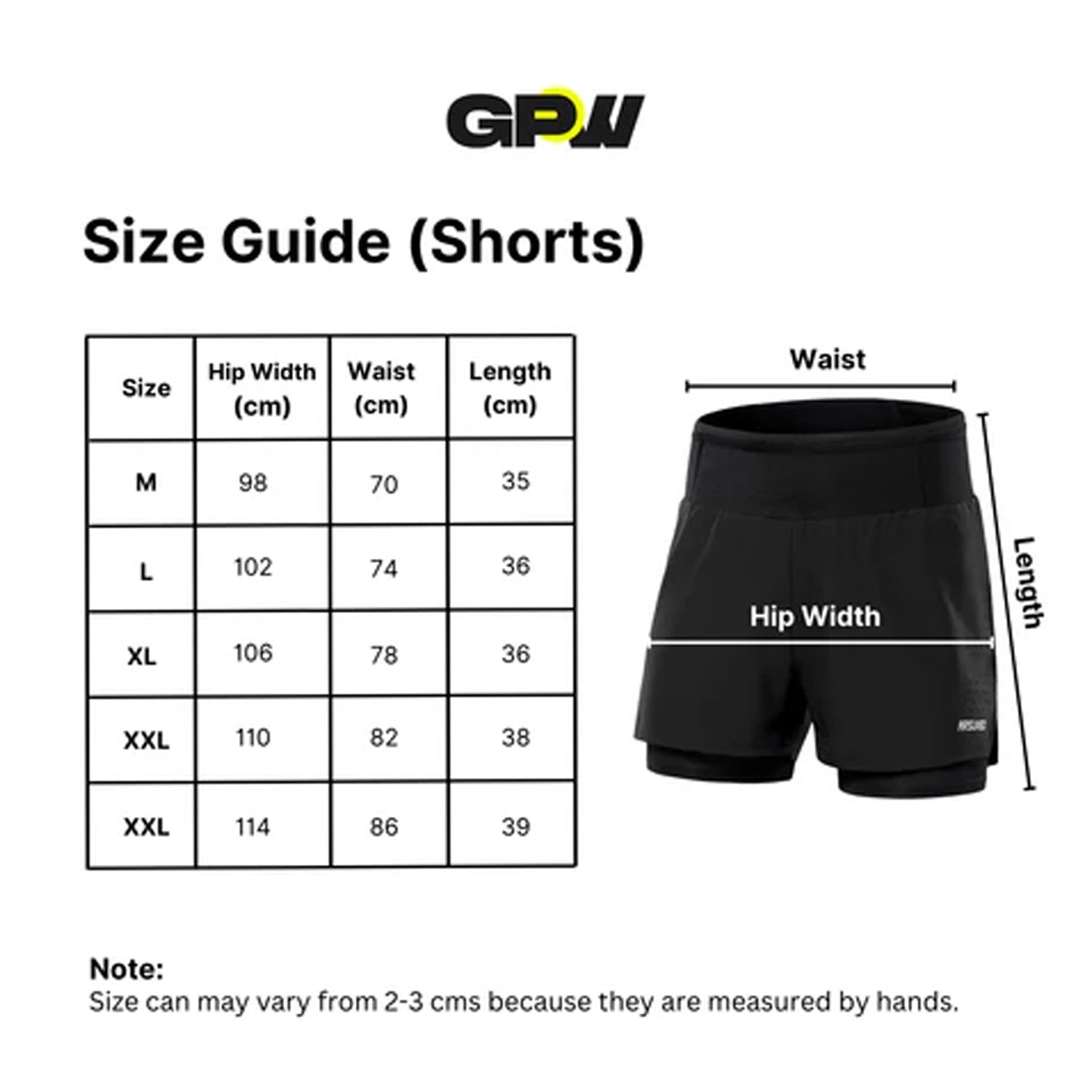 Size Chart for GPW Men’s Quick-Dry Running Shorts - Gym, Bodybuilding, Beachwear
