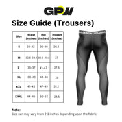 Size Guide for GPW Men's Fleece Trousers Athletic Warm Winter Workout Pants with Pockets