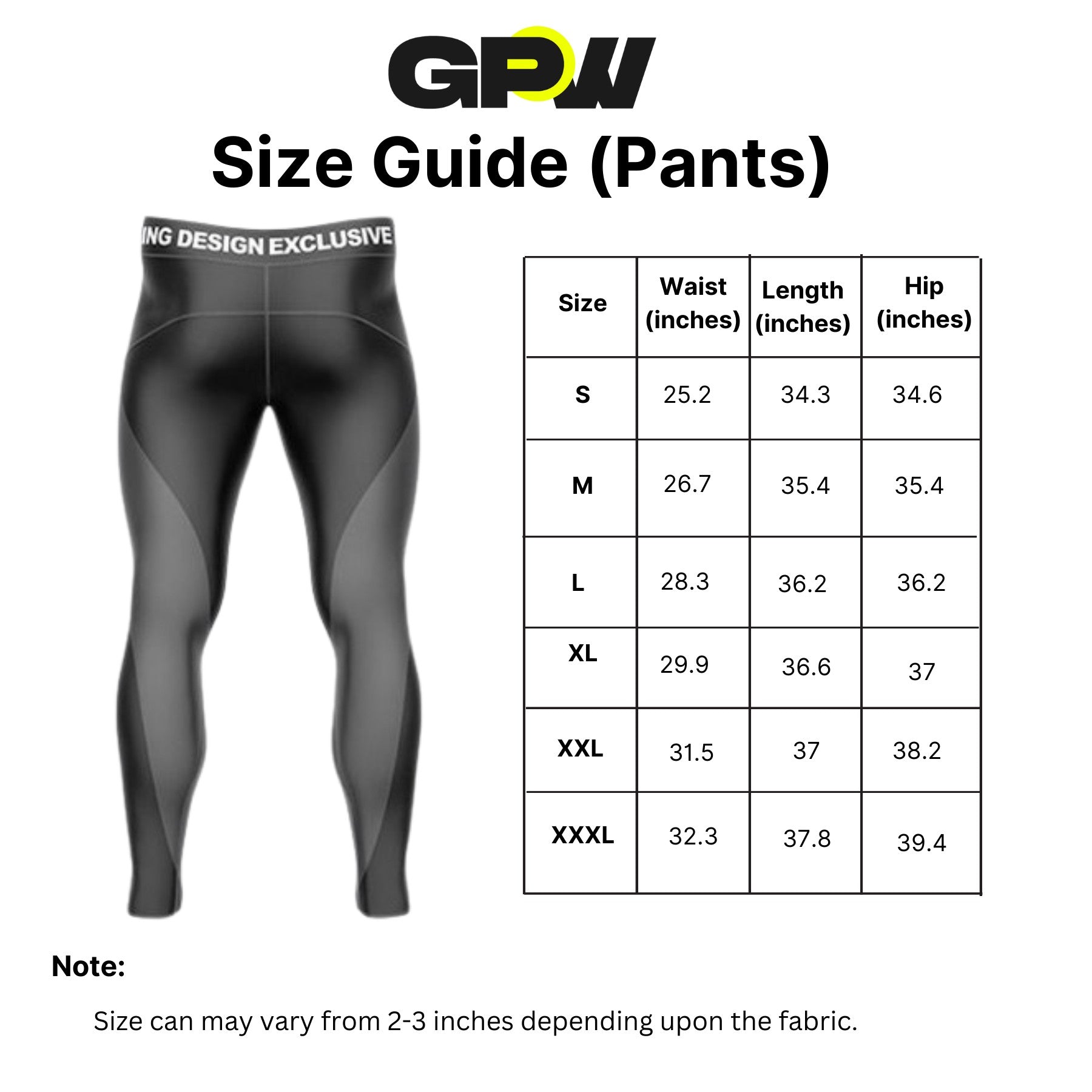 Size Guide for GPW Running Leggings for Men - Performance Sportswear for Gym & Outdoors