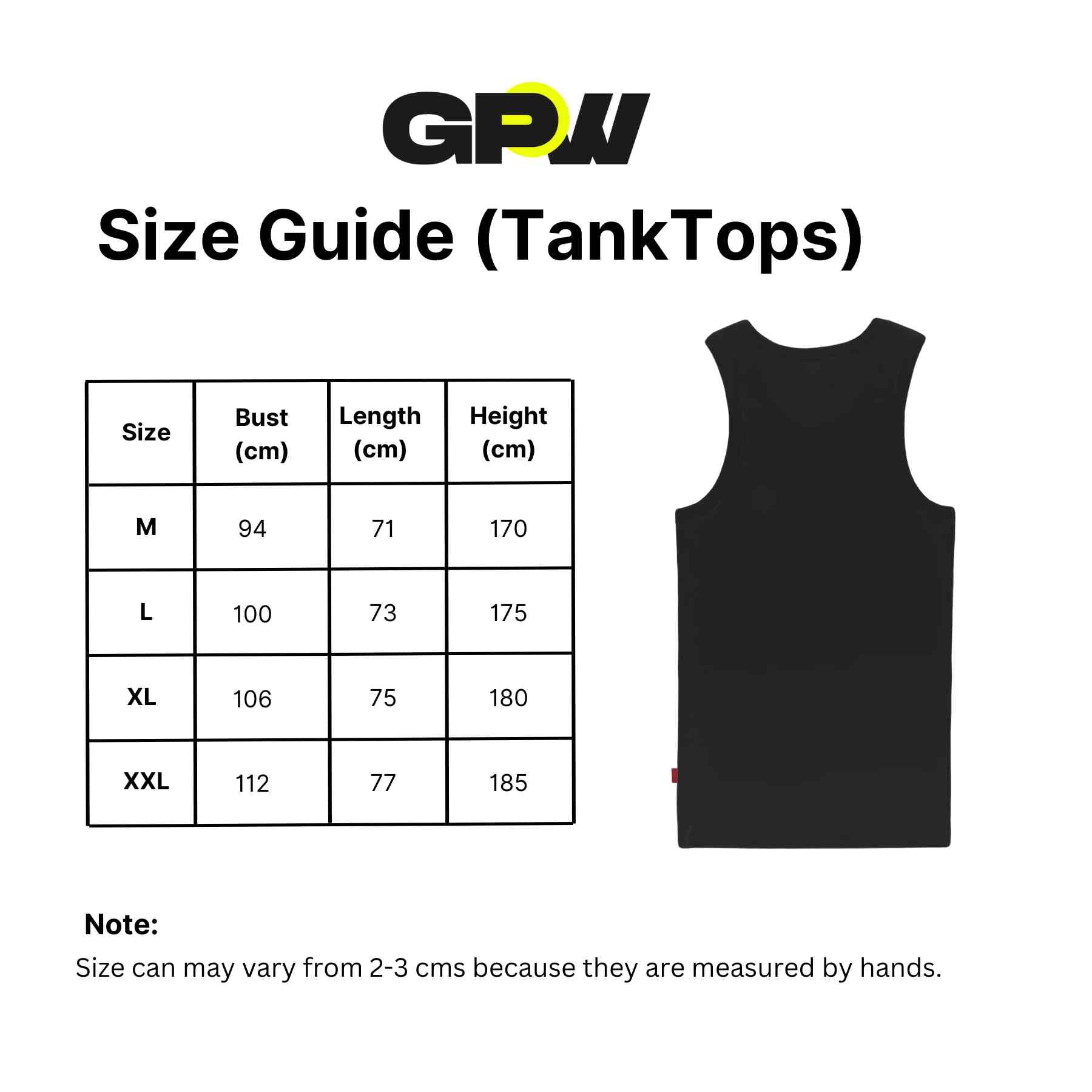 Size Guide for Men’s Compression Gym Tank Top – Sleeveless Cotton Muscle Vest for Fitness & Bodybuilding