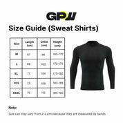 Size Guide for  Men’s Compression Sweatshirt – Long Sleeve Dry Fit Performance Gym & Running Top