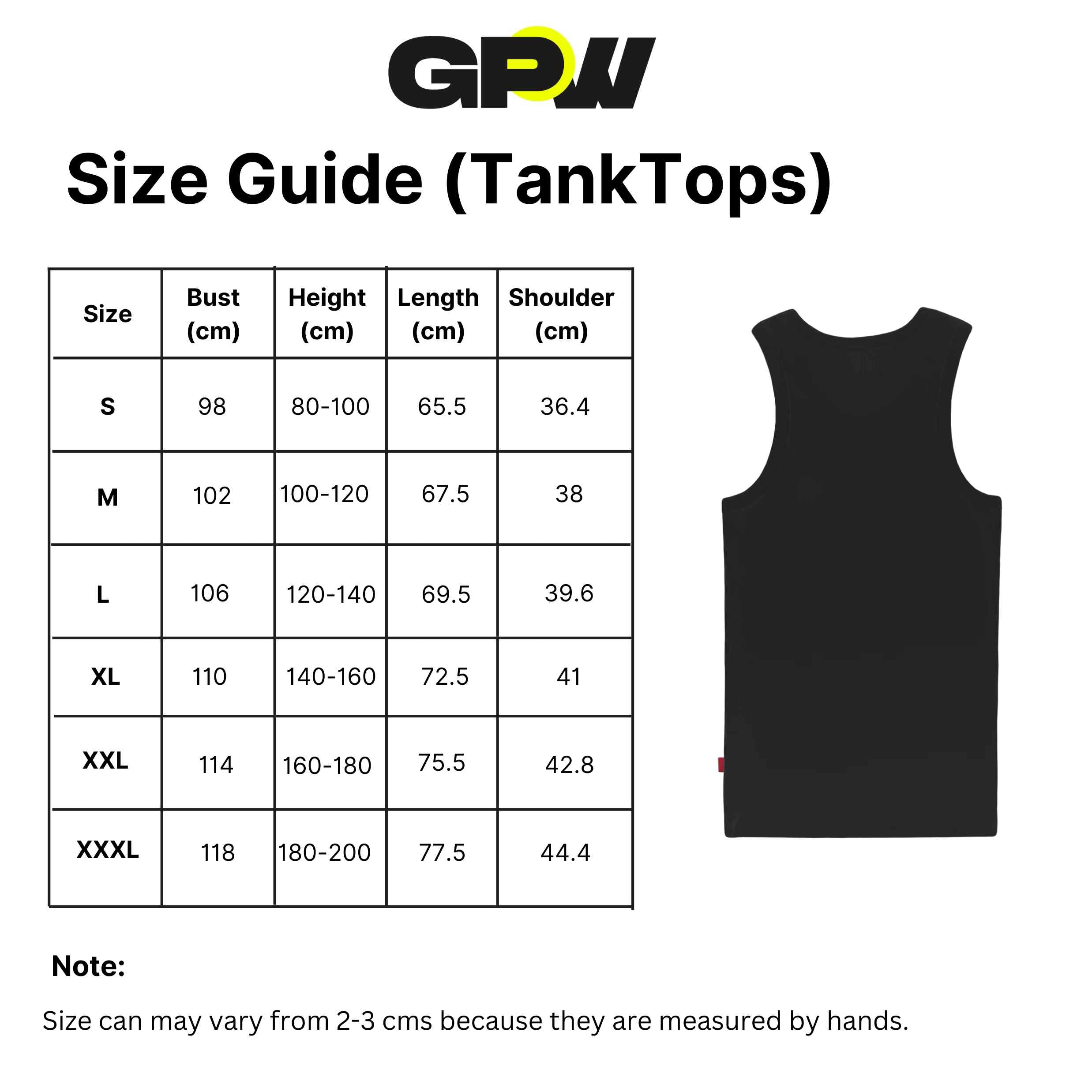 Size Guide for Quick Dry Breathable Men's Tank Top – Performance Gym Vest for Fitness & Training