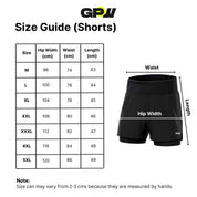 Size chart for GPW Men's 2-in-1 Running Shorts for Gym & Fitness Workouts