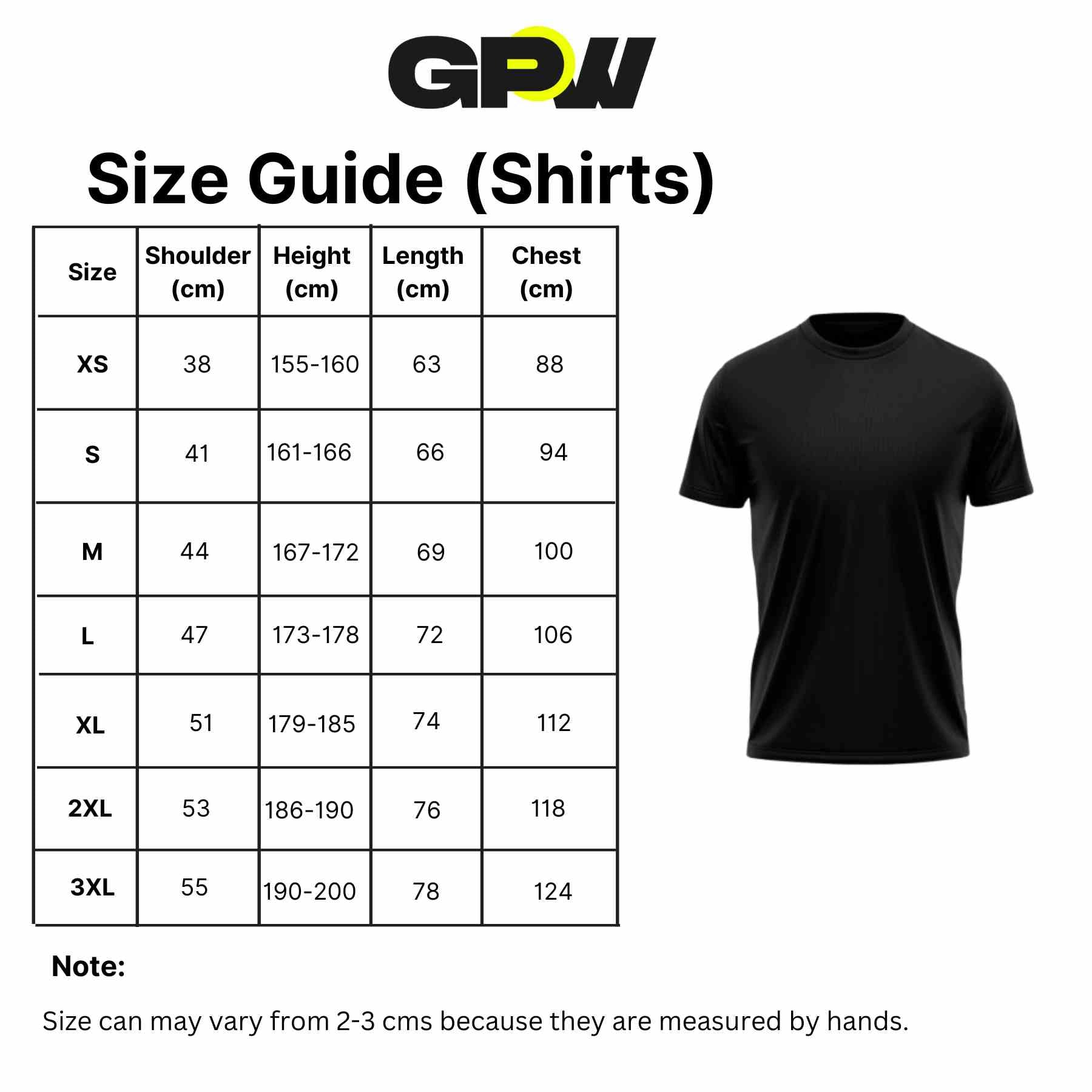 Size guide for CrossFit Men's Sports T-Shirt – Premium Cotton, Short Sleeve, Breathable Gym & Casual Wear