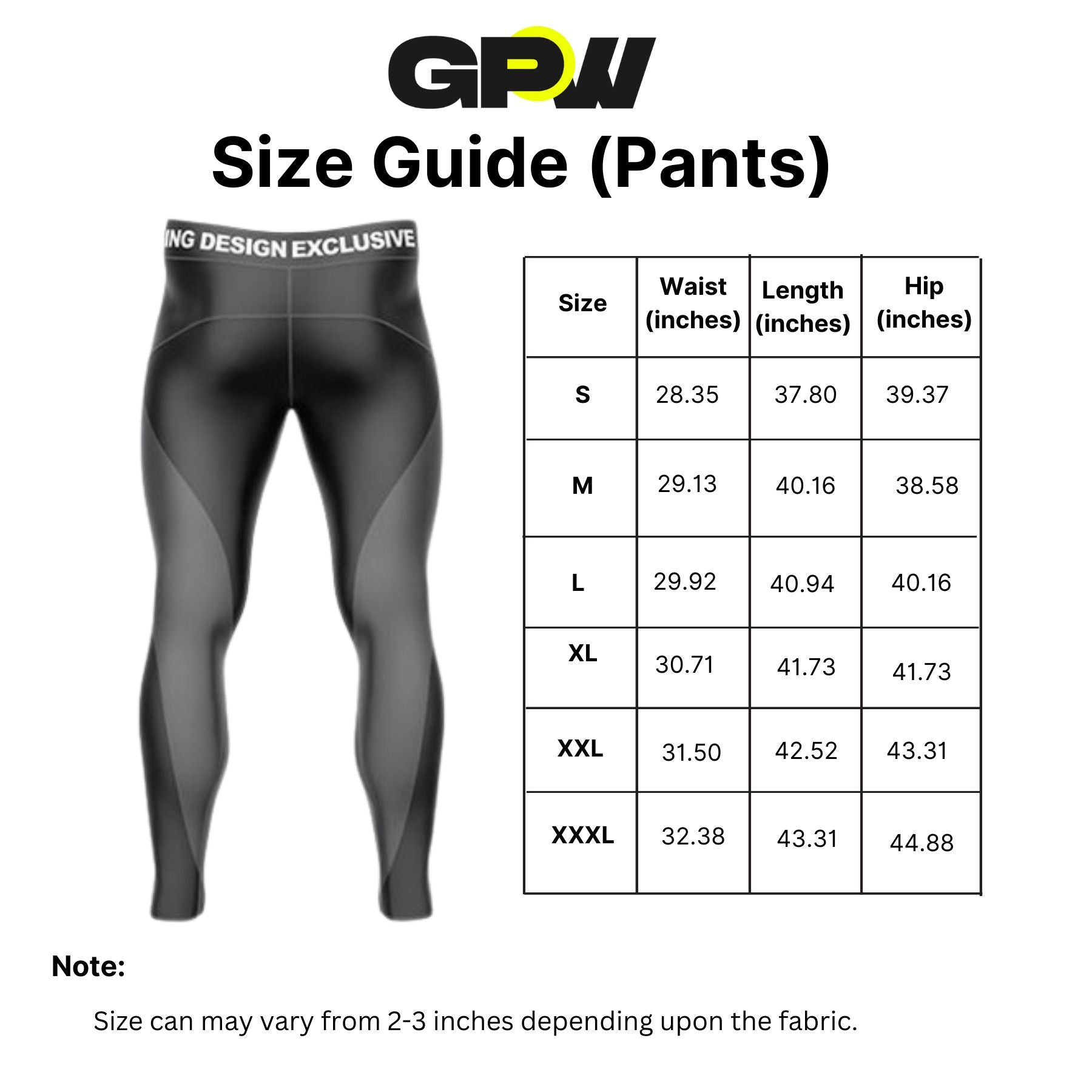 Size guide for Men's Quick-Dry Gym Track Pants with Elastic Waistband for Running and Workouts