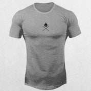 Gray Summer Men’s Cotton Gym T-Shirt with bold Crossfit graphic, designed for comfort and flexibility.