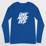 Close up  of True Royal One More Rep High-Performance Long Sleeve Tee – Unisex Gym Wear in a studio background.