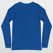 Close up  of True Royal One More Rep High-Performance Long Sleeve Tee – Unisex Gym Wear in a studio background.