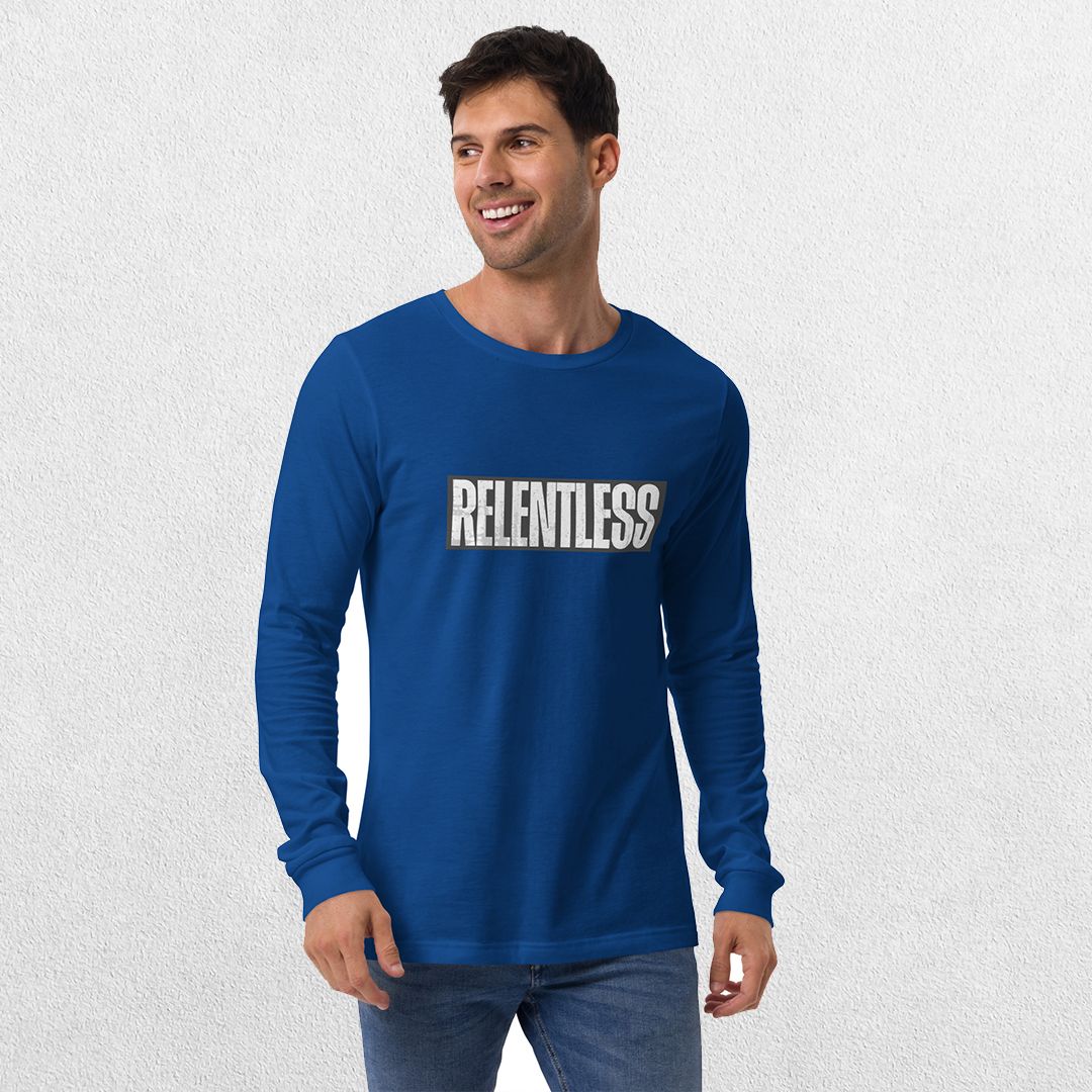Model wearing Versatile Men's Long Sleeve Tee – Premium Comfort & Style True Royal