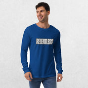 Model wearing Versatile Men's Long Sleeve Tee – Premium Comfort & Style True Royal