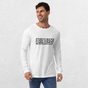 Model wearing White long sleeve tee with jeans.