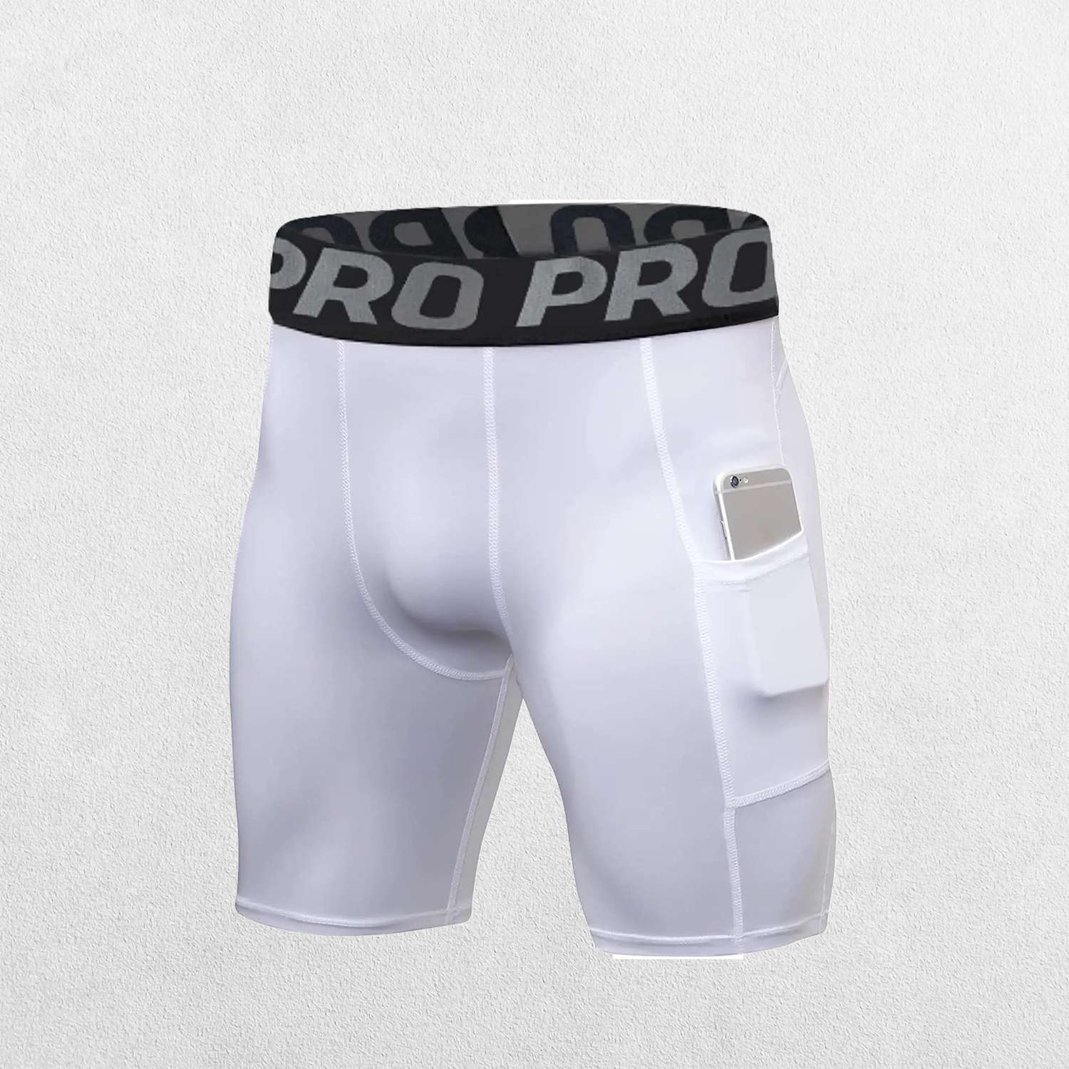 Close-up of White GPW compression tights showcasing breathable polyester fabric.