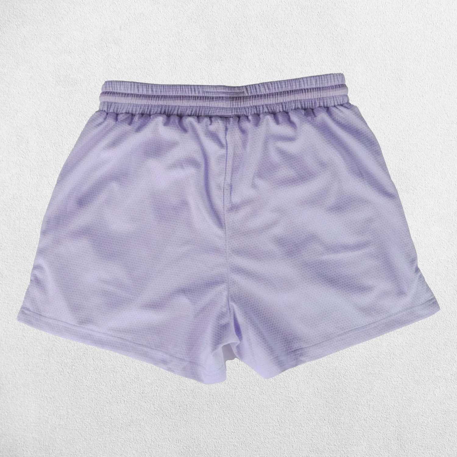 Back side Close-up of White GPW gym shorts showing its durabic fabric.