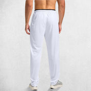 Rear View of White GPW Men’s Open-Bottom Workout Trousers with Zip Pockets and Lightweight Mesh