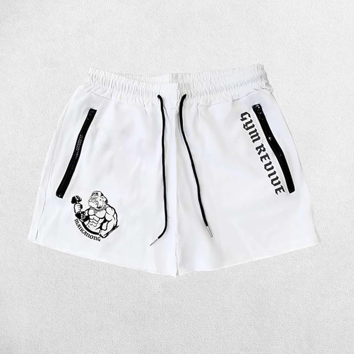 Close-up of White GPW Men’s Quick-Dry Running Shorts - Gym, Bodybuilding, Beachwear