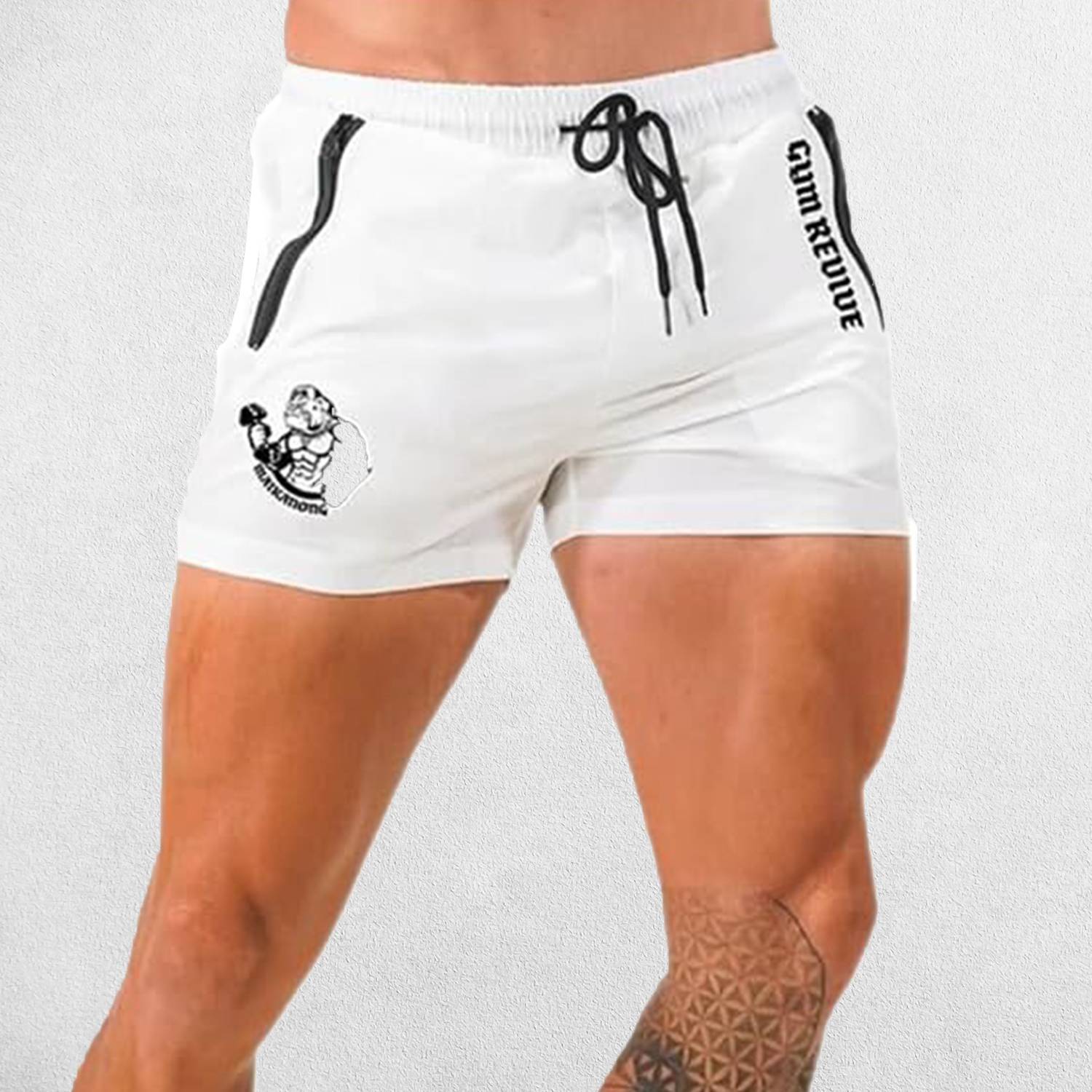 Model wearing White GPW Men’s Quick-Dry Running Shorts - Gym, Bodybuilding, Beachwear