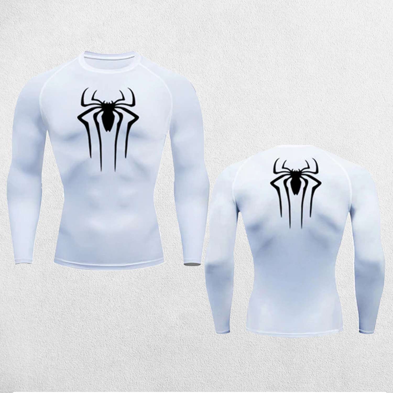 Front And Back Close Up of White GPW Men's Spider Print Compression Tee - Athletic Quick Dry Workout Shirt