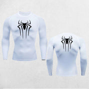 Front And Back Close Up of White GPW Men's Spider Print Compression Tee - Athletic Quick Dry Workout Shirt