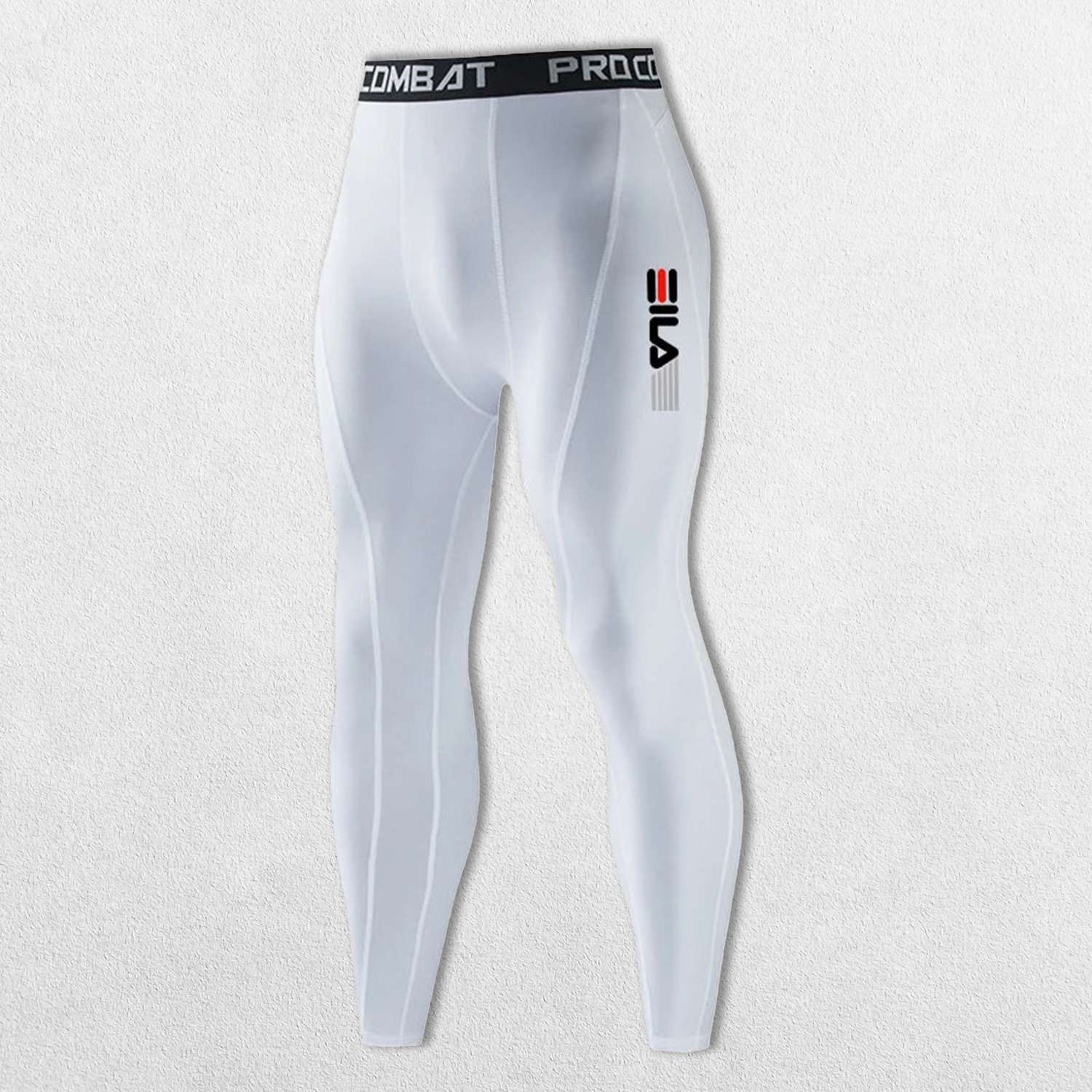 White Reinforced stitching on durable GPW running leggings for men.