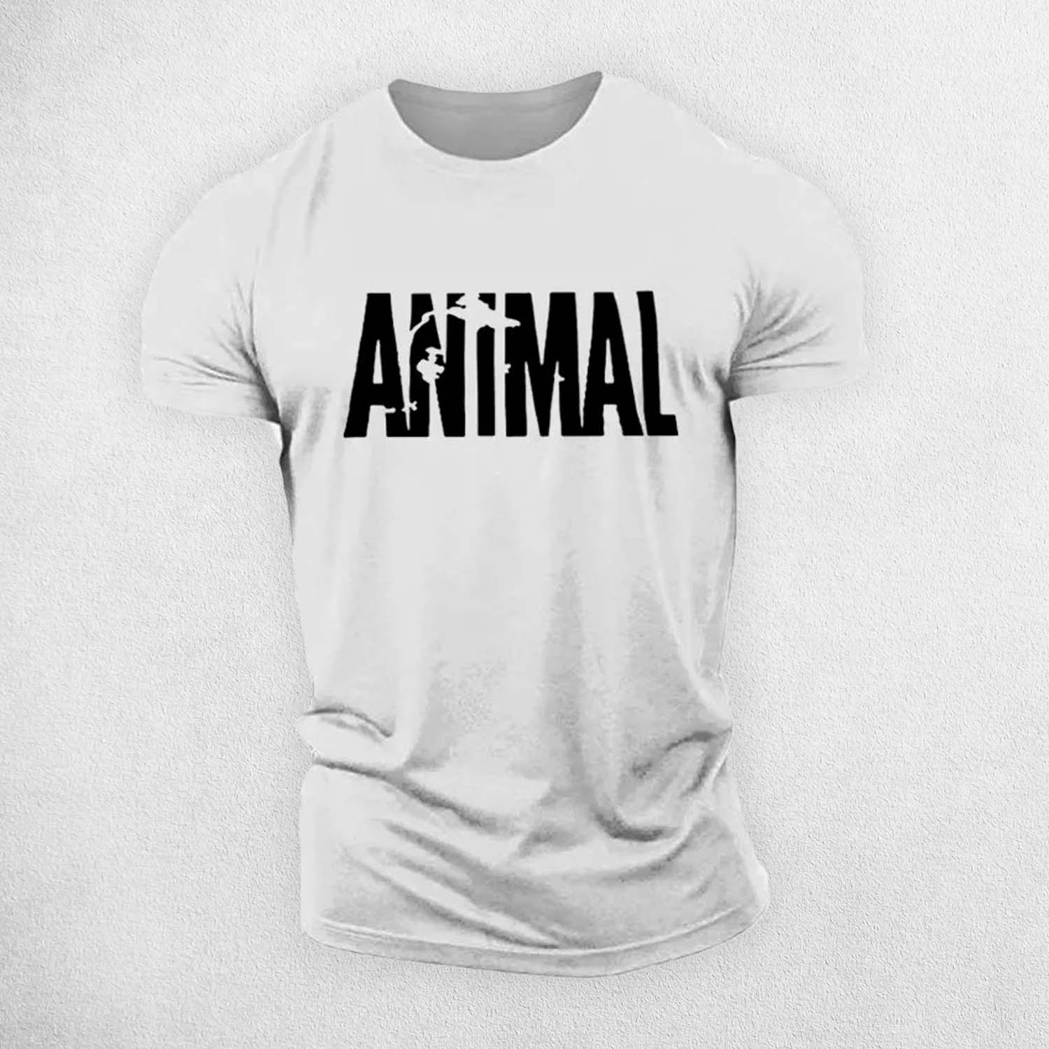Front View of White Men’s 3D Animal Print Oversized Sports T-Shirt – Quick-Dry, Breathable Summer Casual Tee