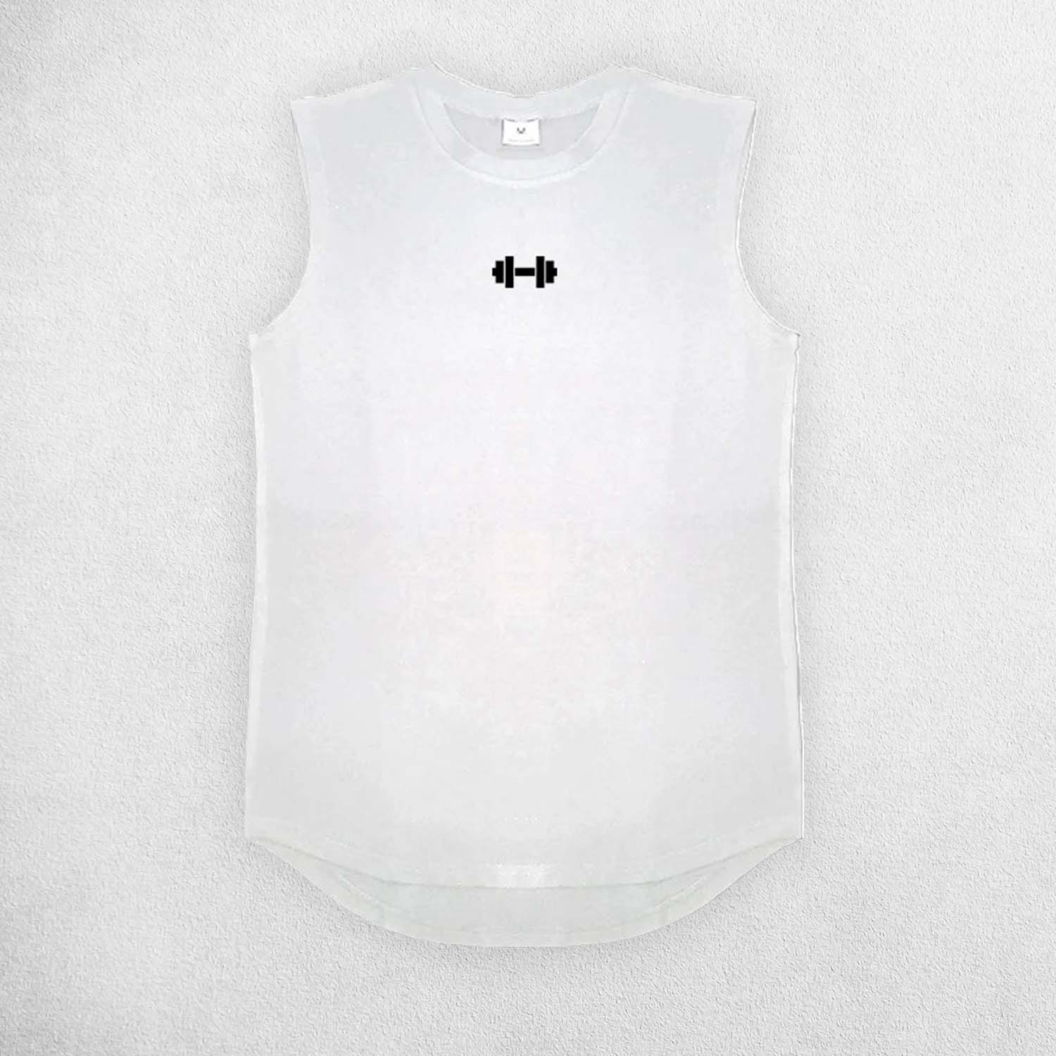 Close Up of White Men’s Compression Gym Tank Top – Sleeveless Cotton Muscle Vest for Fitness & Bodybuilding