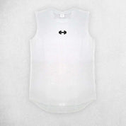 Close Up of White Men’s Compression Gym Tank Top – Sleeveless Cotton Muscle Vest for Fitness & Bodybuilding
