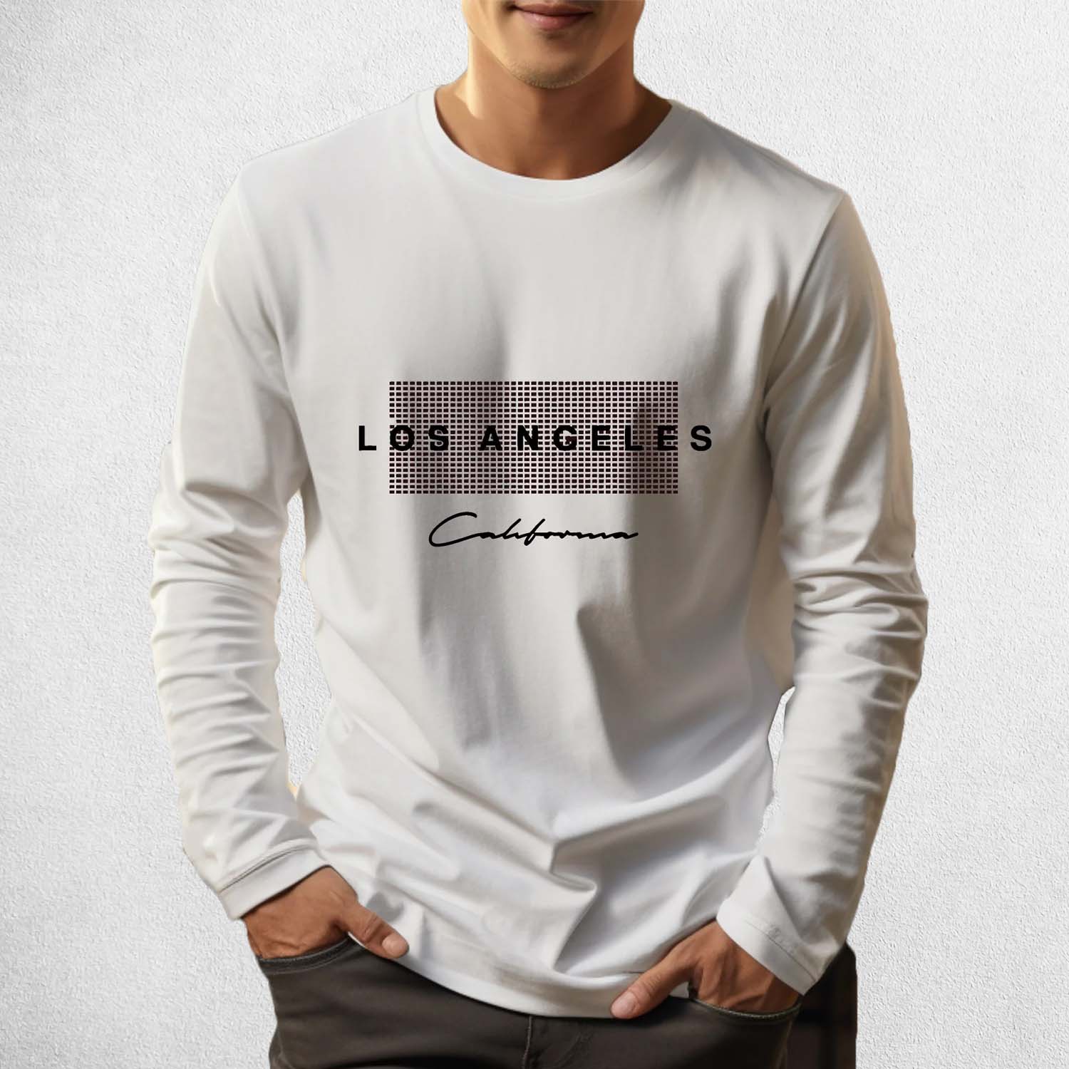 Front view of White men’s Los Angeles graphic cotton t-shirt