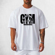 Front View of Model Wearing White Men's Oversized Gym T-Shirt – Breathable, Quick-Drying & Lightweight Training Tee