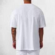 Back View of Model Wearing White Men's Oversized Gym T-Shirt – Breathable, Quick-Drying & Lightweight Training Tee