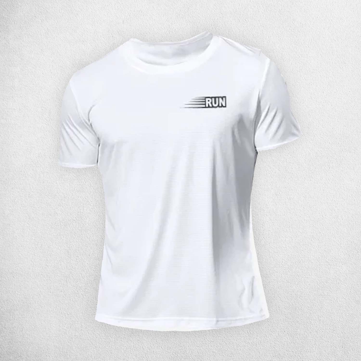 Front view of White Moisture-wicking workout T-shirt with breathable mesh panels
