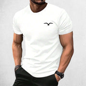 Front View of Model Wearing White Seagull Men's Luxury Cotton T-Shirt – Casual Streetwear, Big Size, Premium Comfort