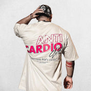 White Unisex Anti Cardio Oversized Workout T-Shirt Back view with bold design and breathable cotton fabric