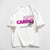 White Unisex Anti Cardio Oversized Workout T-Shirt front view with bold design and breathable cotton fabric