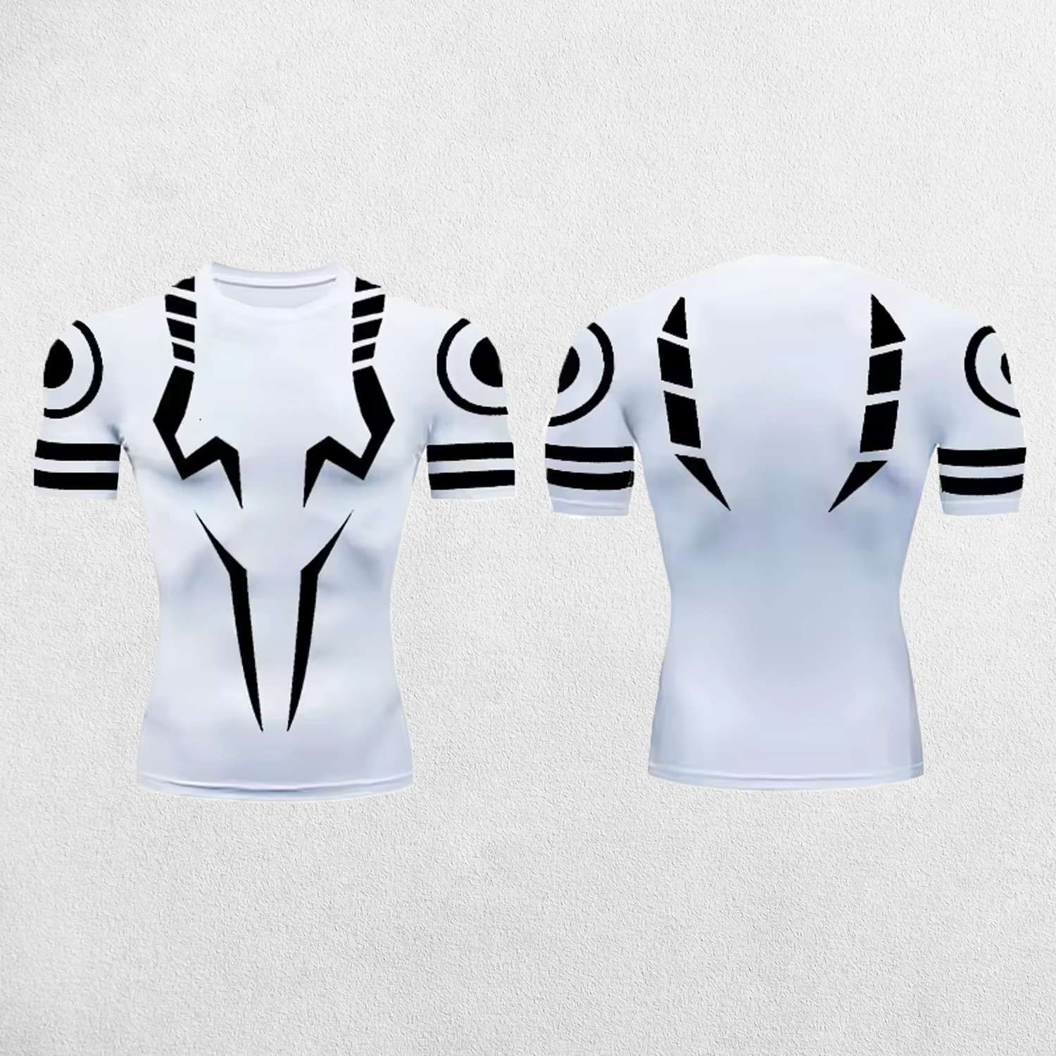 White with Black Jujutsu Kaisen 3D Print Men's Long Sleeve Compression Shirt for Workouts