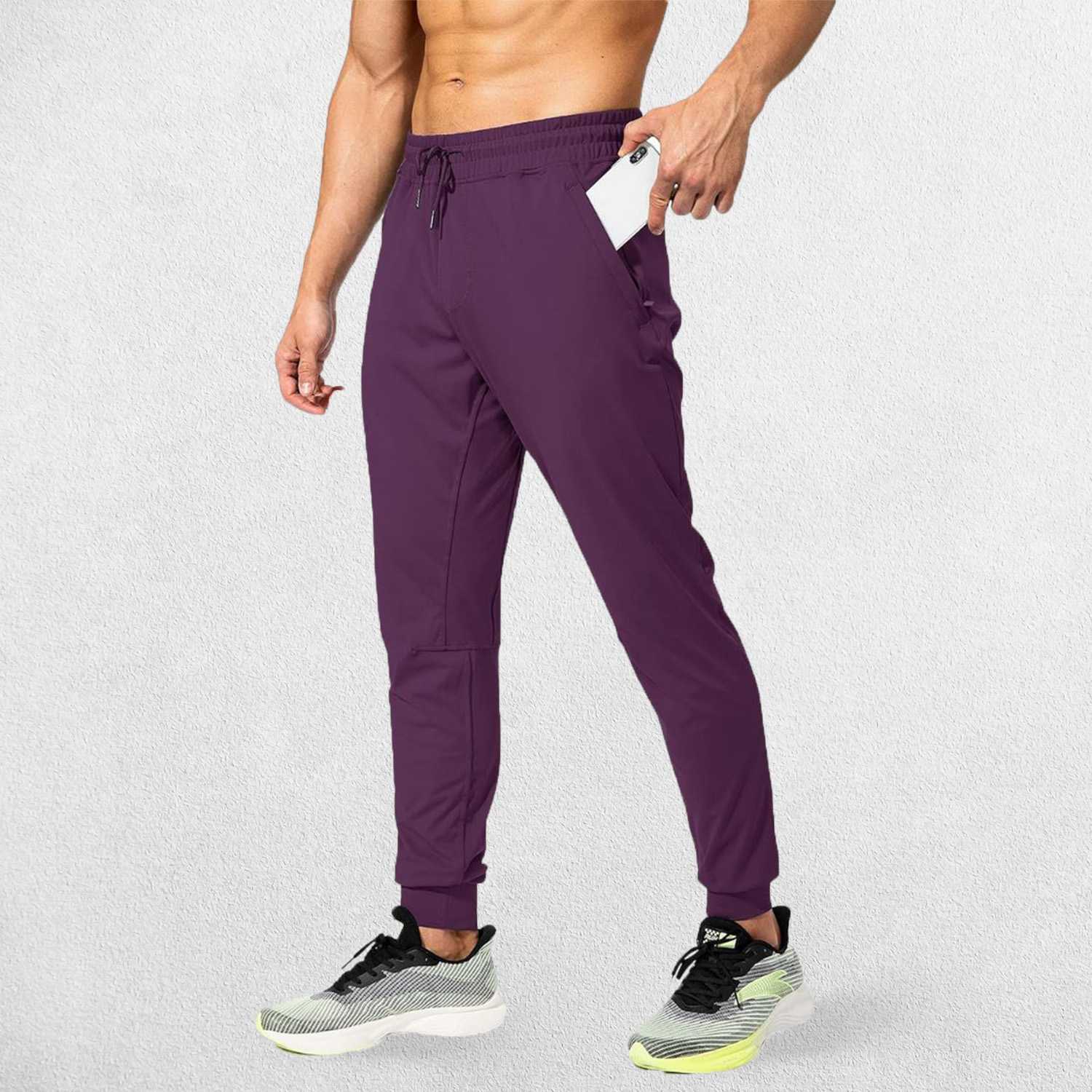 Wine Red GPW Men's Athletic Sweatpants featuring zipper pockets, athletic fit, and sleek design.