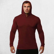 Wine Red Plain cotton activewear hoodie for men with slim fit design perfect for gym and casual wear.