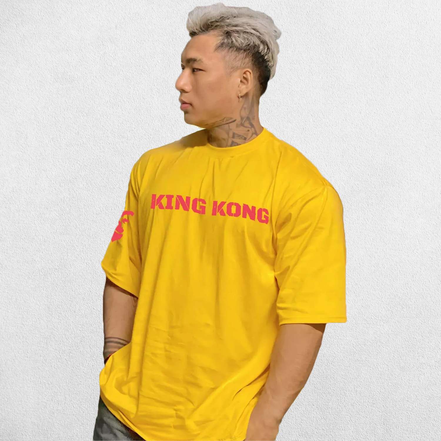 Front view of Yellow Men's King Kong Print Cotton T-Shirt showing bold graphic.