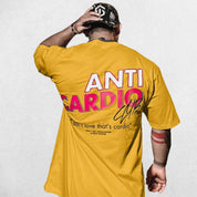 Yellow Unisex Anti Cardio Oversized Workout T-Shirt front view with bold design and breathable cotton fabric