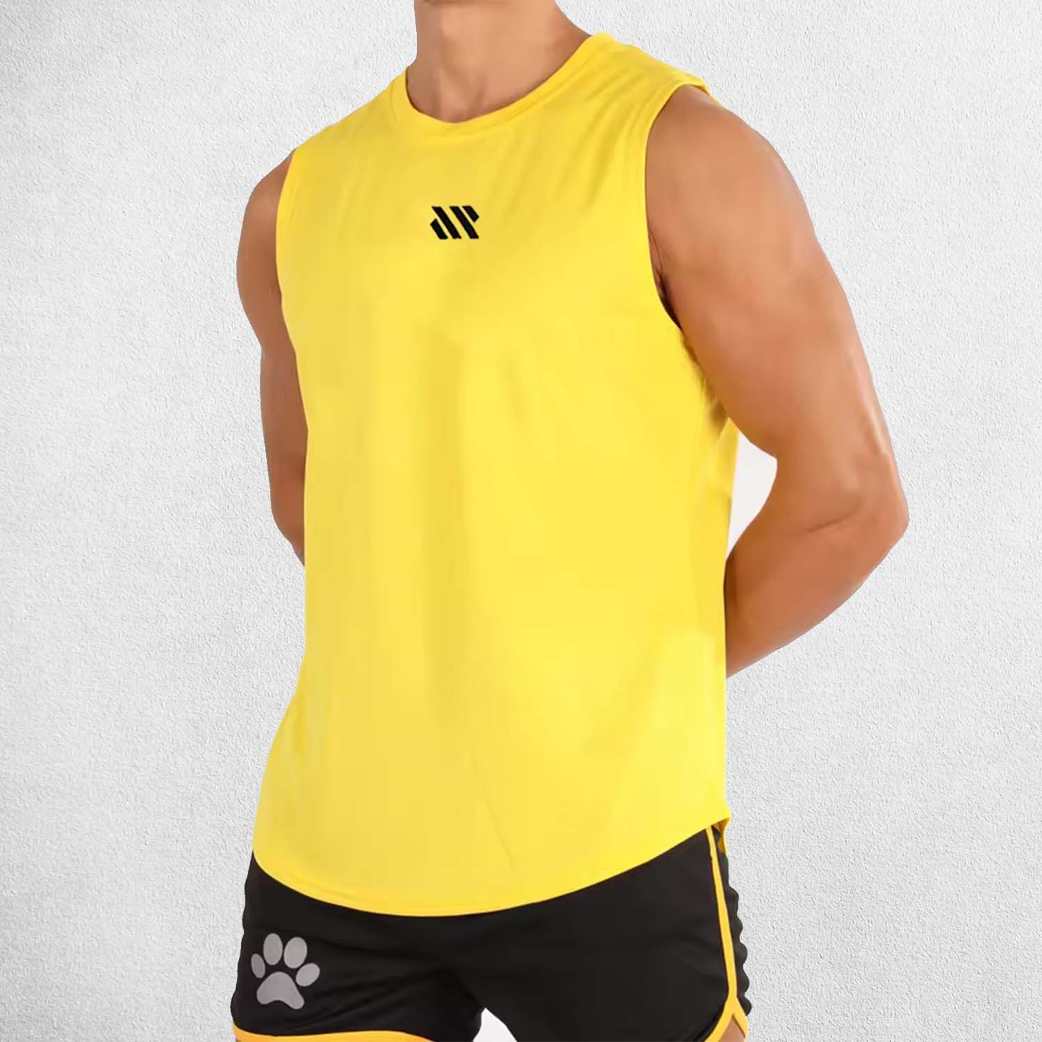 Side view Of yellow Tank top  highlighting stretchable and unisex fit