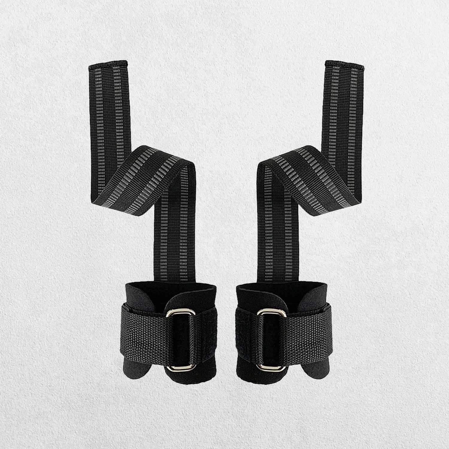 Black Adjustable weight lifting wrist straps with reinforced stitching and durable material.
