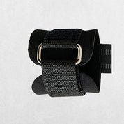Black Adjustable weight lifting wrist straps with reinforced stitching and durable material.
