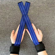 Blue Easy-to-adjust wrist straps for a custom fit during workouts.